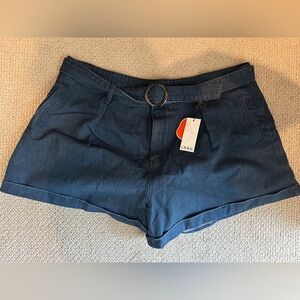 Cider Dark Navy High-Waist Belted Shorts